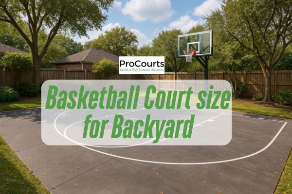 basketball court in the backyard with a caption Basketball Court size for Backyard