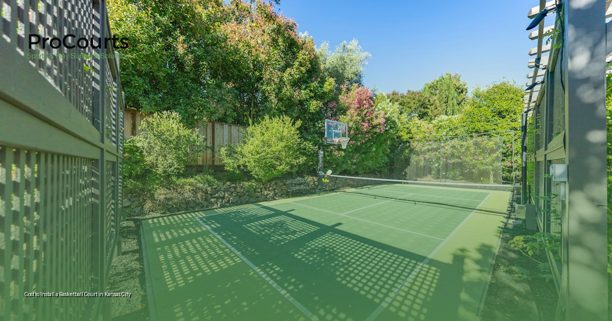 Residential backyard basketball court installed in Kansas City with acrylic surface and hoop